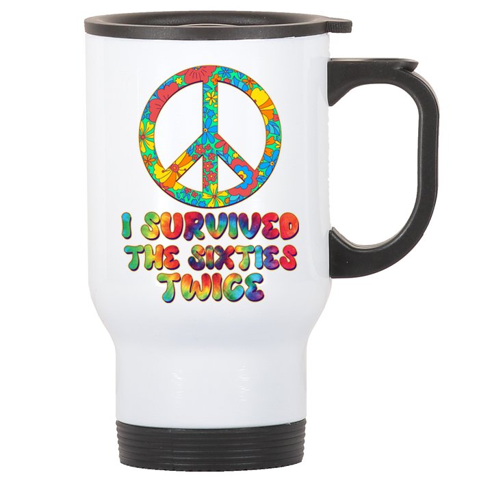 Retro Vintage I Survived The Sixties Twice Rainbow Tie Dye Stainless Steel Travel Mug