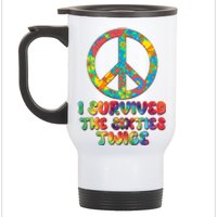 Retro Vintage I Survived The Sixties Twice Rainbow Tie Dye Stainless Steel Travel Mug