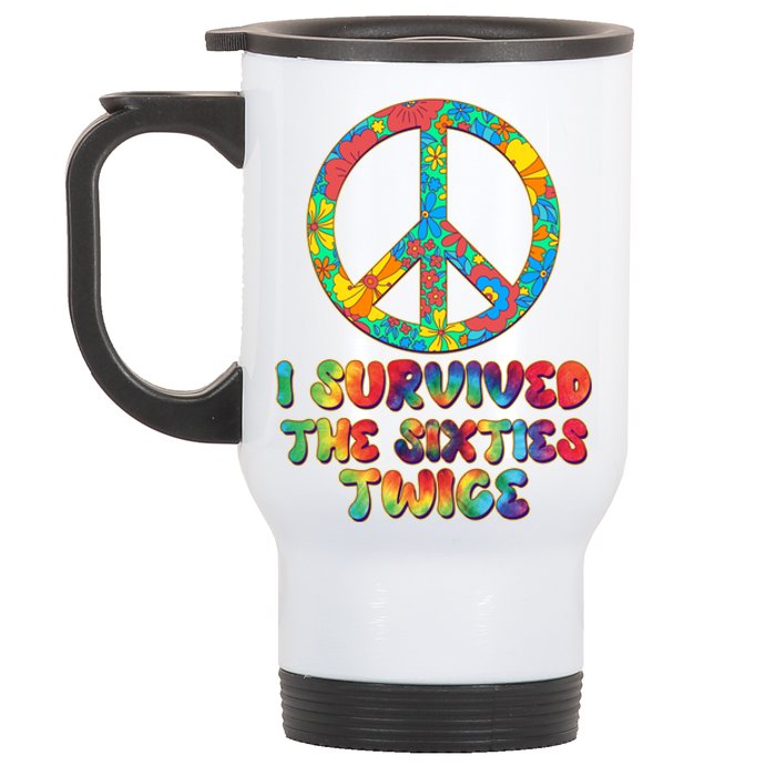 Retro Vintage I Survived The Sixties Twice Rainbow Tie Dye Stainless Steel Travel Mug