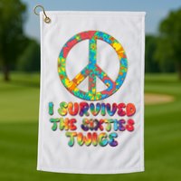 Retro Vintage I Survived The Sixties Twice Rainbow Tie Dye Golf Towel