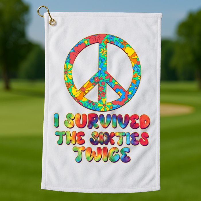Retro Vintage I Survived The Sixties Twice Rainbow Tie Dye Golf Towel