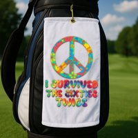 Retro Vintage I Survived The Sixties Twice Rainbow Tie Dye Golf Towel