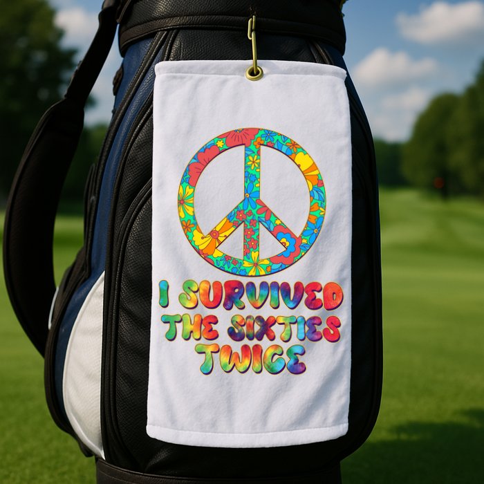 Retro Vintage I Survived The Sixties Twice Rainbow Tie Dye Golf Towel