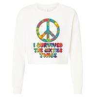 Retro Vintage I Survived The Sixties Twice Rainbow Tie Dye Cropped Pullover Crew