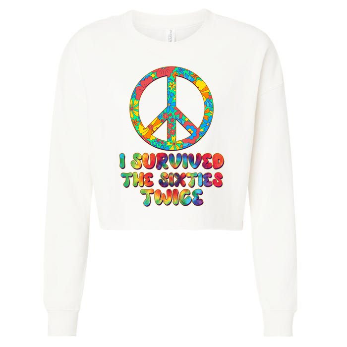 Retro Vintage I Survived The Sixties Twice Rainbow Tie Dye Cropped Pullover Crew