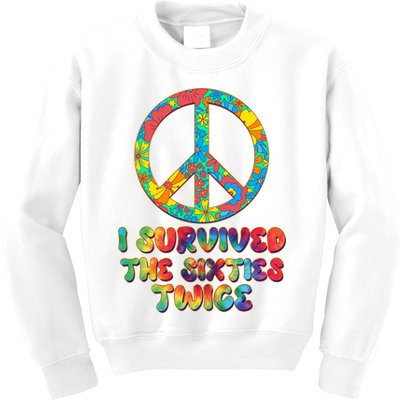 Retro Vintage I Survived The Sixties Twice Rainbow Tie Dye Kids Sweatshirt