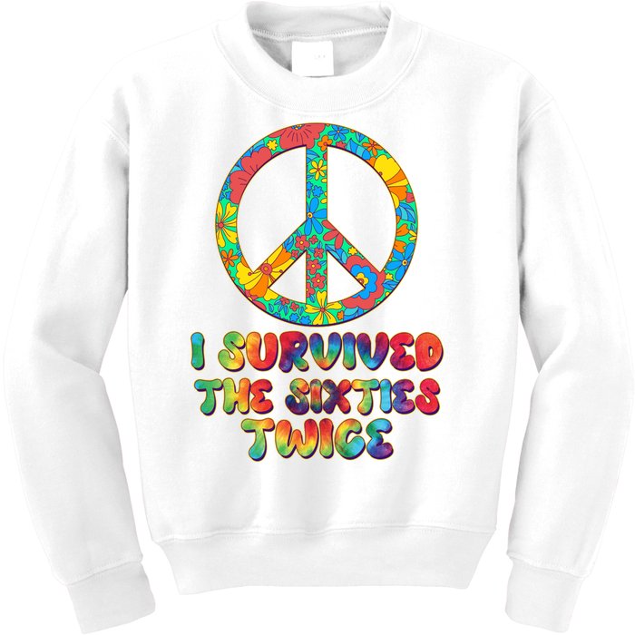 Retro Vintage I Survived The Sixties Twice Rainbow Tie Dye Kids Sweatshirt