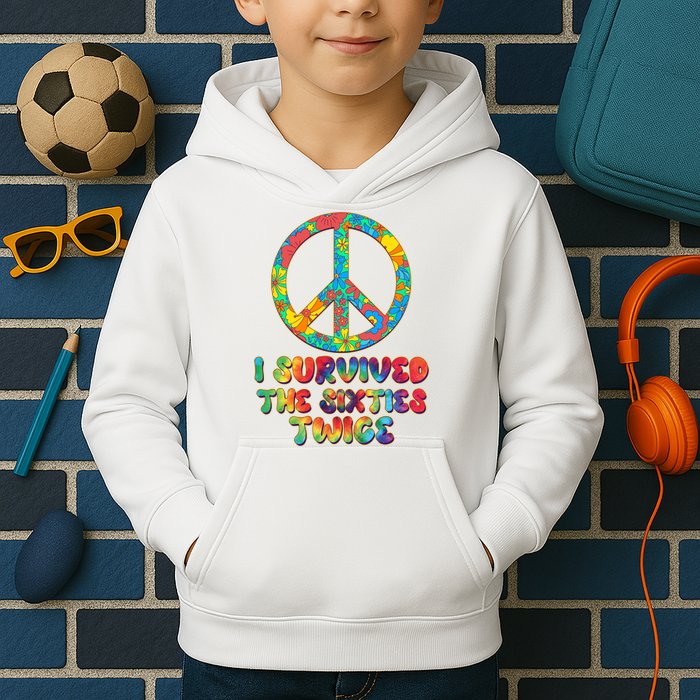 Retro Vintage I Survived The Sixties Twice Rainbow Tie Dye Kids Hoodie