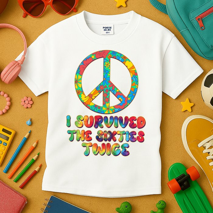 Retro Vintage I Survived The Sixties Twice Rainbow Tie Dye Kids T-Shirt