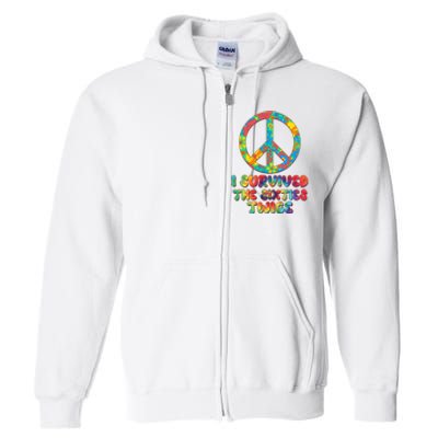 Retro Vintage I Survived The Sixties Twice Rainbow Tie Dye Full Zip Hoodie