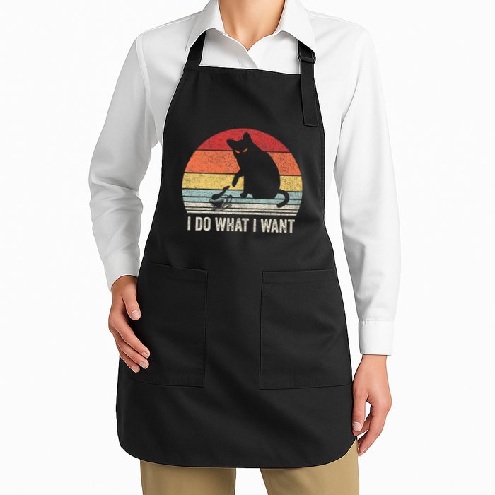 Retro Vintage I Do What I Want Funny Cat Full-Length Apron With Pockets
