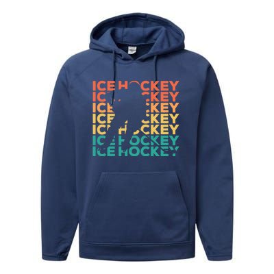 Retro Vintage Ice Hockey Gift For Ice Hockey Players Performance Fleece Hoodie