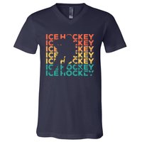 Retro Vintage Ice Hockey Gift For Ice Hockey Players V-Neck T-Shirt