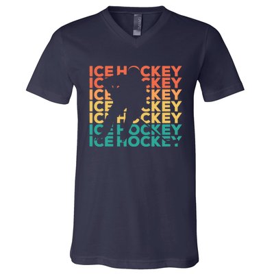 Retro Vintage Ice Hockey Gift For Ice Hockey Players V-Neck T-Shirt