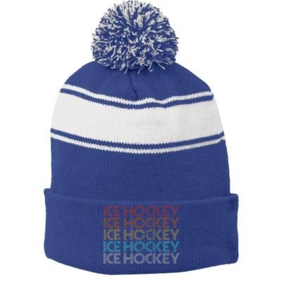 Retro Vintage Ice Hockey Meaningful Gift Stripe Pom Pom Beanie