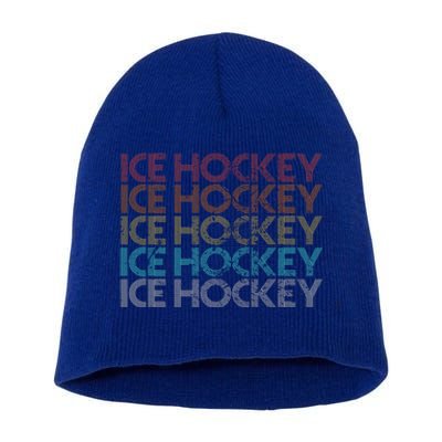 Retro Vintage Ice Hockey Meaningful Gift Short Acrylic Beanie