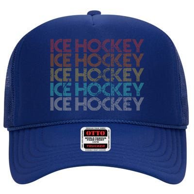 Retro Vintage Ice Hockey Meaningful Gift High Crown Mesh Back Trucker Hat