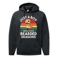 Retro Vintage Just A Boy Who Loves Bearded Dragons Lover Performance Fleece Hoodie