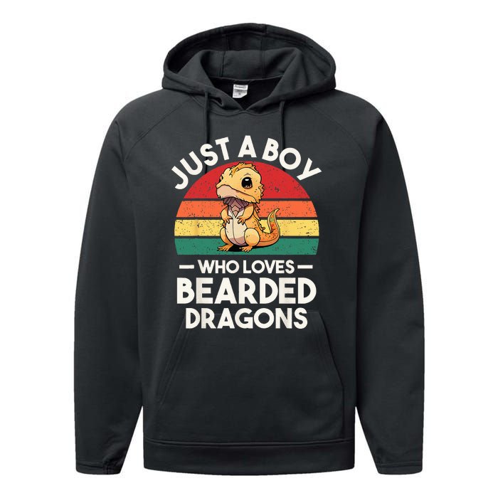 Retro Vintage Just A Boy Who Loves Bearded Dragons Lover Performance Fleece Hoodie