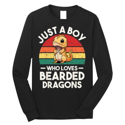 Retro Vintage Just A Boy Who Loves Bearded Dragons Lover Long Sleeve Shirt