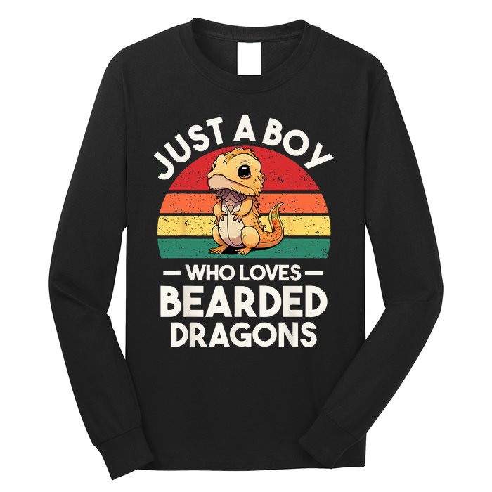 Retro Vintage Just A Boy Who Loves Bearded Dragons Lover Long Sleeve Shirt