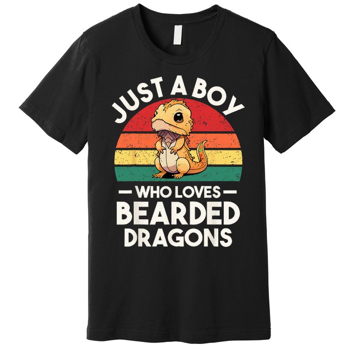 Retro Vintage Just A Boy Who Loves Bearded Dragons Lover Premium T-Shirt