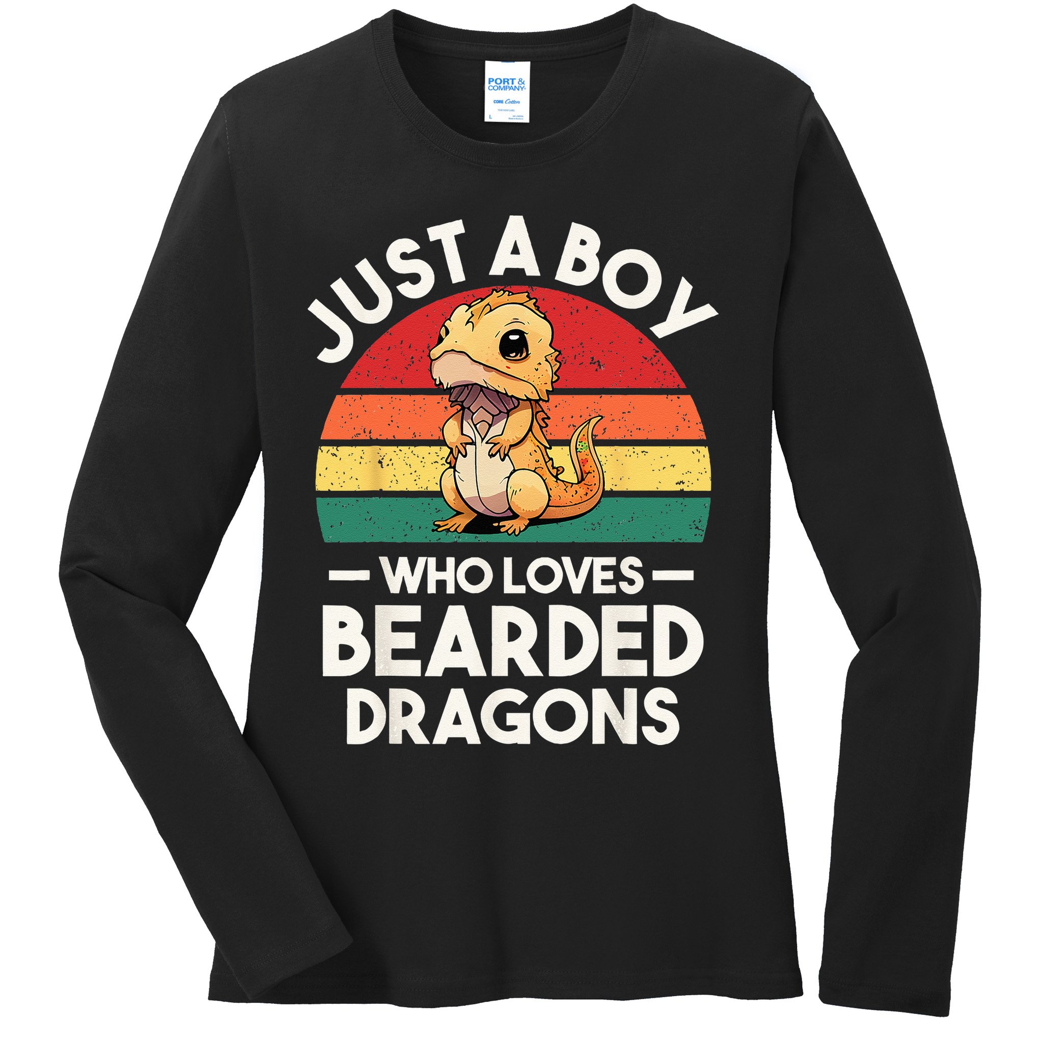 Retro Vintage Just A Boy Who Loves Bearded Dragons Lover Ladies Long Sleeve Shirt