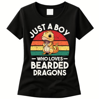 Retro Vintage Just A Boy Who Loves Bearded Dragons Lover Womens T-Shirt