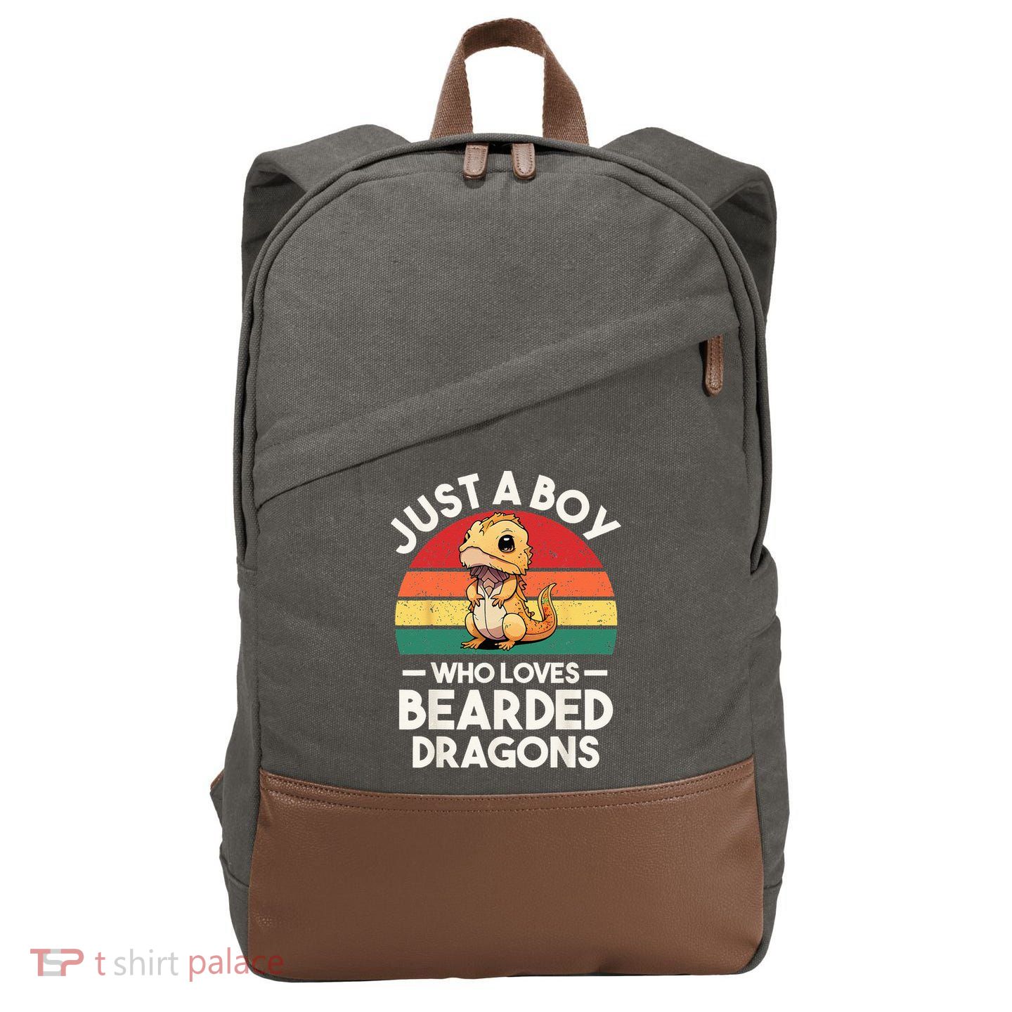 Retro Vintage Just A Boy Who Loves Bearded Dragons Lover Cotton Canvas Backpack