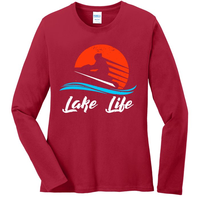 Retro Vintage Jet Ski Lake Lifewater Ladies Long Sleeve Shirt