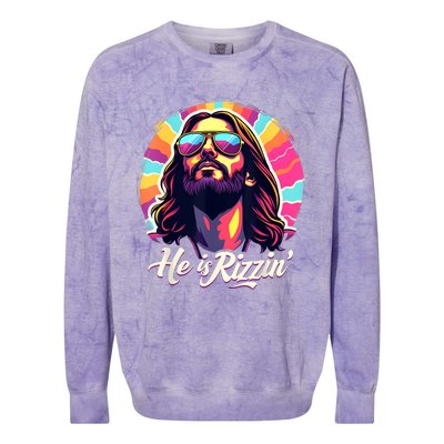 Retro Vintage Jesus Christian He Is Rizzin Jesus Is Rizzen Colorblast Crewneck Sweatshirt