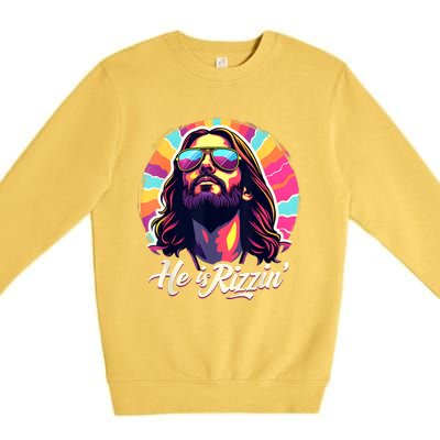 Retro Vintage Jesus Christian He Is Rizzin Jesus Is Rizzen Premium Crewneck Sweatshirt