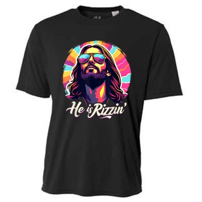 Retro Vintage Jesus Christian He Is Rizzin Jesus Is Rizzen Cooling Performance Crew T-Shirt