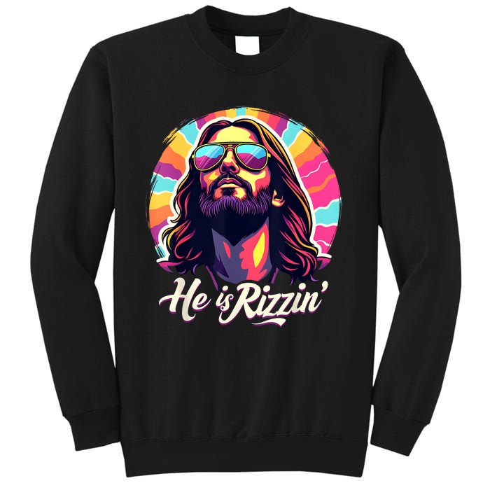 Retro Vintage Jesus Christian He Is Rizzin Jesus Is Rizzen Sweatshirt