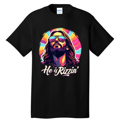 Retro Vintage Jesus Christian He Is Rizzin Jesus Is Rizzen Tall T-Shirt