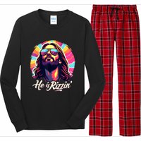 Retro Vintage Jesus Christian He Is Rizzin Jesus Is Rizzen Long Sleeve Pajama Set