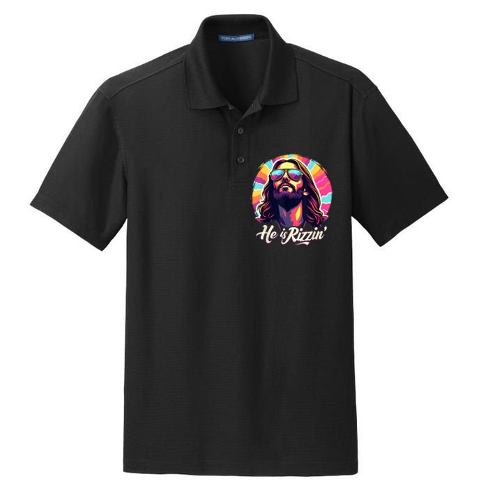 Retro Vintage Jesus Christian He Is Rizzin Jesus Is Rizzen Dry Zone Grid Polo