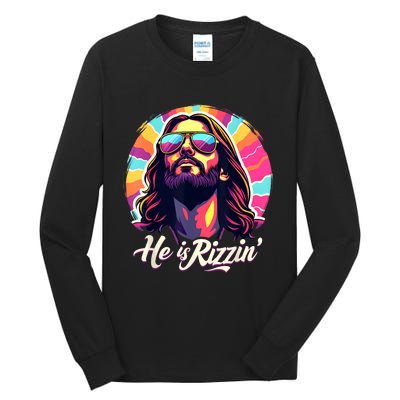 Retro Vintage Jesus Christian He Is Rizzin Jesus Is Rizzen Tall Long Sleeve T-Shirt