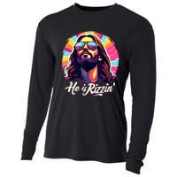 Retro Vintage Jesus Christian He Is Rizzin Jesus Is Rizzen Cooling Performance Long Sleeve Crew