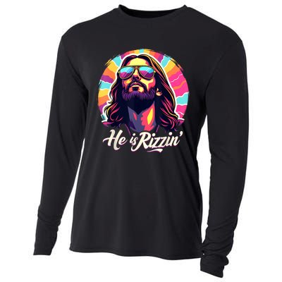 Retro Vintage Jesus Christian He Is Rizzin Jesus Is Rizzen Cooling Performance Long Sleeve Crew