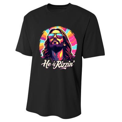 Retro Vintage Jesus Christian He Is Rizzin Jesus Is Rizzen Performance Sprint T-Shirt