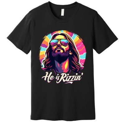 Retro Vintage Jesus Christian He Is Rizzin Jesus Is Rizzen Premium T-Shirt