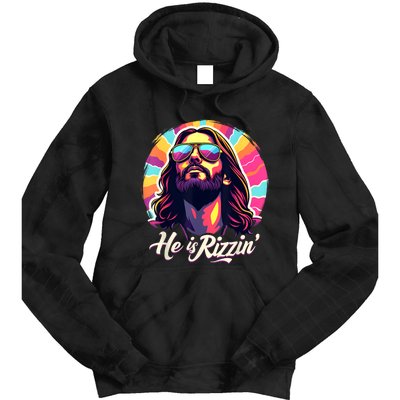 Retro Vintage Jesus Christian He Is Rizzin Jesus Is Rizzen Tie Dye Hoodie