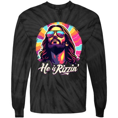 Retro Vintage Jesus Christian He Is Rizzin Jesus Is Rizzen Tie-Dye Long Sleeve Shirt