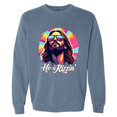 Retro Vintage Jesus Christian He Is Rizzin Jesus Is Rizzen Garment-Dyed Sweatshirt