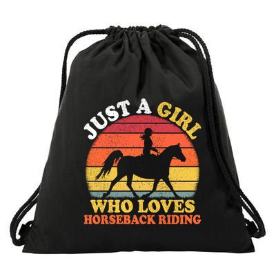 Retro Vintage Just A Who Loves Horseback Riding Gift Drawstring Bag
