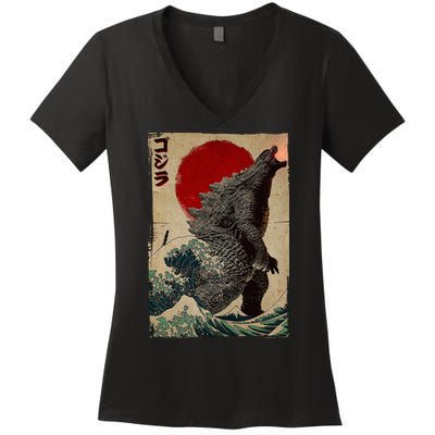 Retro Vintage Japanese Art Legendary Rare Kaiju Women's V-Neck T-Shirt