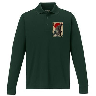 Retro Vintage Japanese Art Legendary Rare Kaiju Performance Long Sleeve Polo