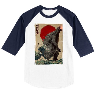 Retro Vintage Japanese Art Legendary Rare Kaiju Baseball Sleeve Shirt