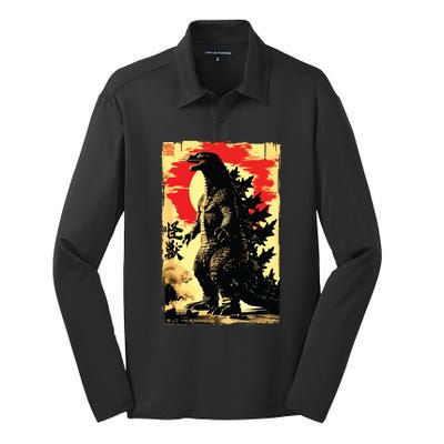 Retro Vintage Japanese Art Legendary Rare Kaiju Silk Touch Performance Long Sleeve Polo